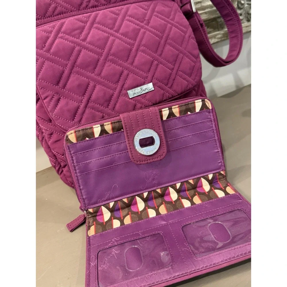 Vera Bradley Plum/Berry Double Zip Crossbody Mailbag  & Turn Lock Wallet Retired
